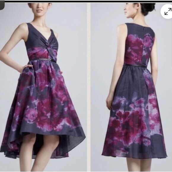 Lela Rose x Target Dress Purple Floral Watercolor Silk Blend Asymmetrical Sz 12 - Picture 1 of 6